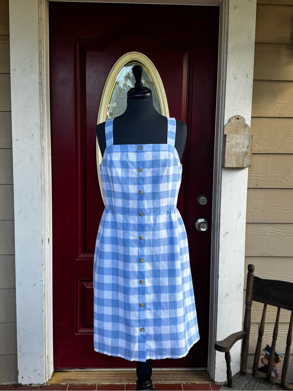 J. Crew Blue and White Gingham Midi Sundress